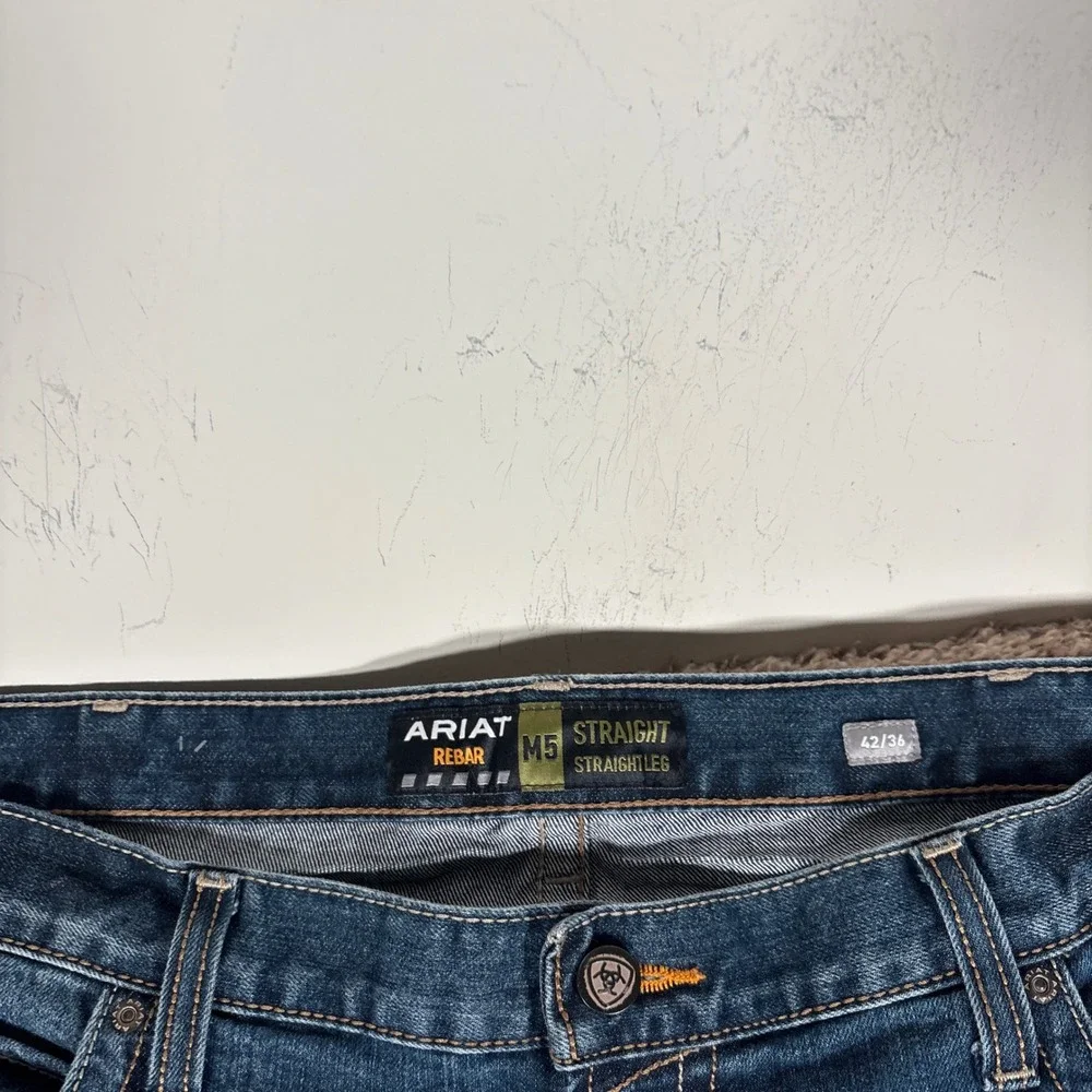 Ariat Rebar M5 Straight Leg Mens Jeans 42x36 (Fits 42x32) Blue Workwear Denim